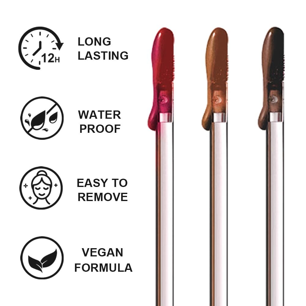 3 Colors Peel Off Lip Liner Stain with Tweezer, Long Lasting Waterproof Lip Tint Stains Makeup Set with Matte Finish for Women, Natural Look, Easy to Use, for All Skin Types (#015, M)