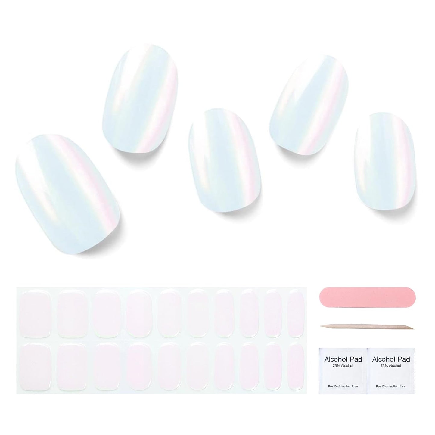 Semi Cured Gel Nail Strips, 20 pcs Gel Nail Stikers, Gel Nail Wraps Semi Cured, Salon-Quality, 2 Weeks Long Lasting Shell Aurora
