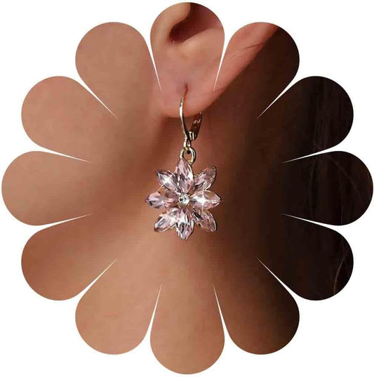 Vintage Blue Crystal Flower Earrings Sapphire Drop Earrings Rhinestone Flower Hoop Earrings Blue Gem Flower Stud Earrings Jewelry for Women