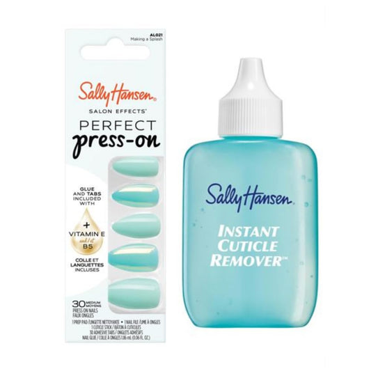 Sally Hansen Instant Cuticle Remover and Salon Effects Press-On Nails Kit with Aloe and Chamomile, 30 Designs