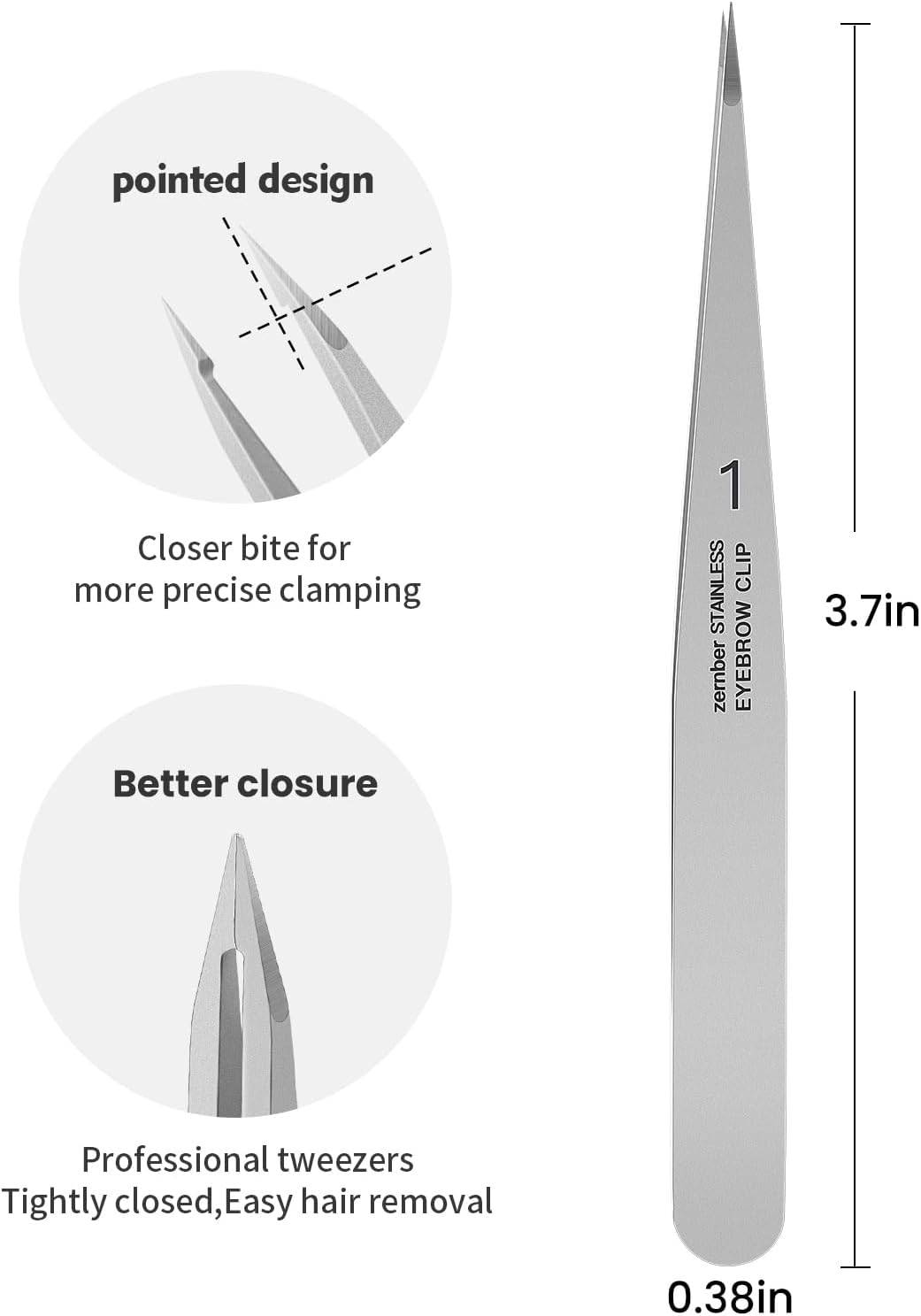Pointed Tweezers for women Facial hair, Precision Tweezers for Eyebrows, Chin Hair，Ingrown Hair, Splinters, Glass Removal（Silver）
