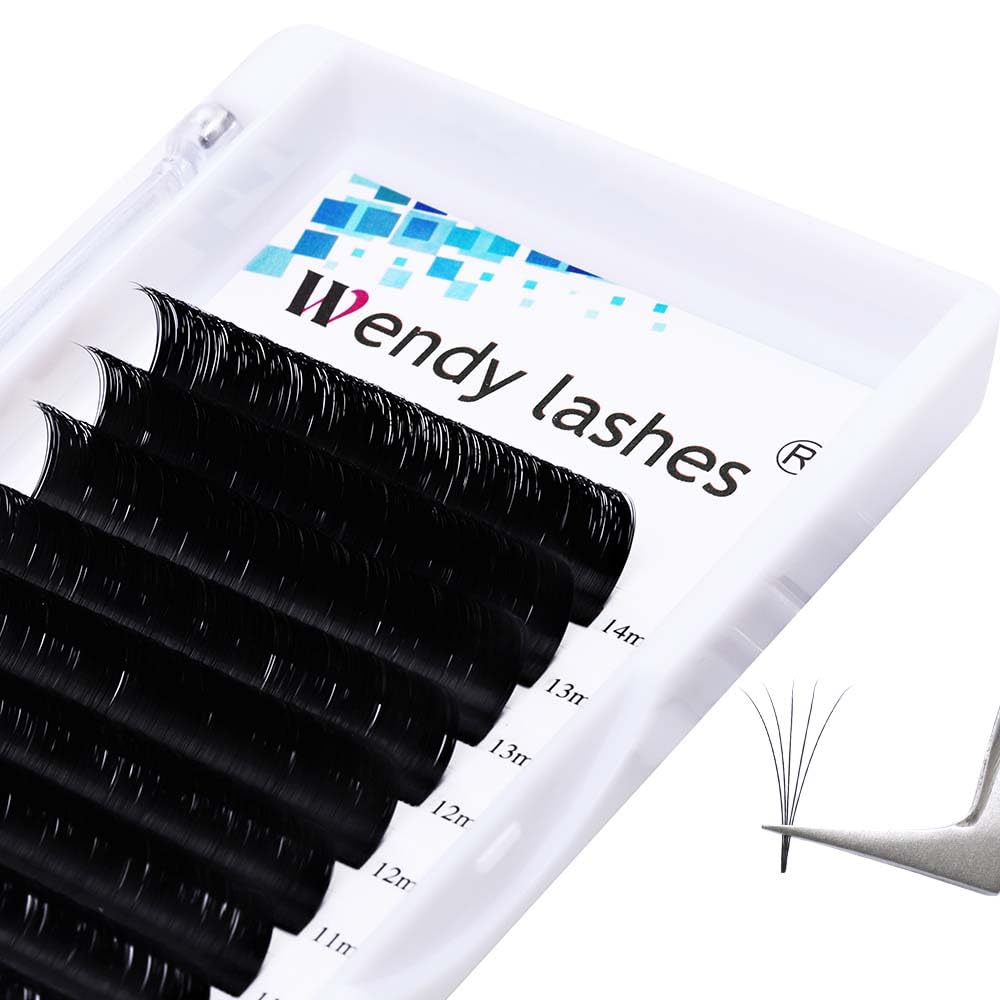 Easy Fan Volume for Lash Artists: Wendy, Handmade Fans for Eyelash Extensions, Self Fanning, Blooming, Black, C Curl, 0.05mm, 8-14mm, KH126