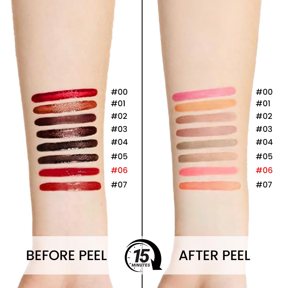 3Pcs Peel Off Matte Liquid Lip Gloss Stain-Lip Liner with Tweezer, Peel Off Lip Stain, Long Lasting & Waterproof Lipstick Tattoo, Transfer-Proof Lip Gloss for All Skin Types (00#+02#+06#, 3Pcs)