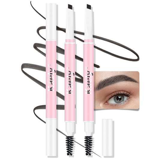 3Pcs Waterproof Eyebrow Pencil, Professional Makeup Micro Brow Pencil, Double-ended ultra-fine eyebrow pencil, Ultra-Fine Mechanical Pencil (3, 01#Ebony)