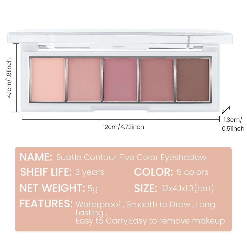 Neutral Nude Brown Eyeshadow Palette Makeup, 5 Colors Velvety Matte Finish, Romantic Peach Mauve Eye Shadows, Natural Everyday to Eye Makeup Looks, for Brown Eyes Long Lasting Naturing-Looking 04#