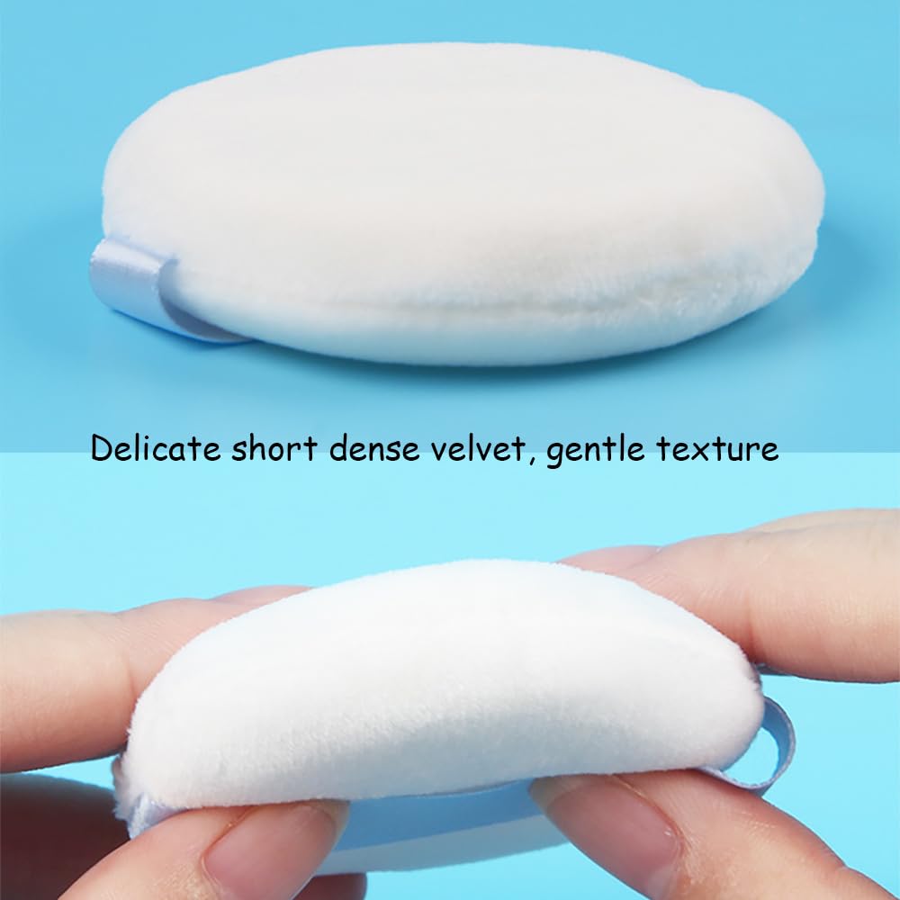 Ultra Soft Powder Puff and Container 3.3" High Density Velvet Dusting Washable Reusable Powder Puff,Body Powder Puff and Glass Jar Holder Loose Powder Box with Puff for Face Makeup(Grey-blue)