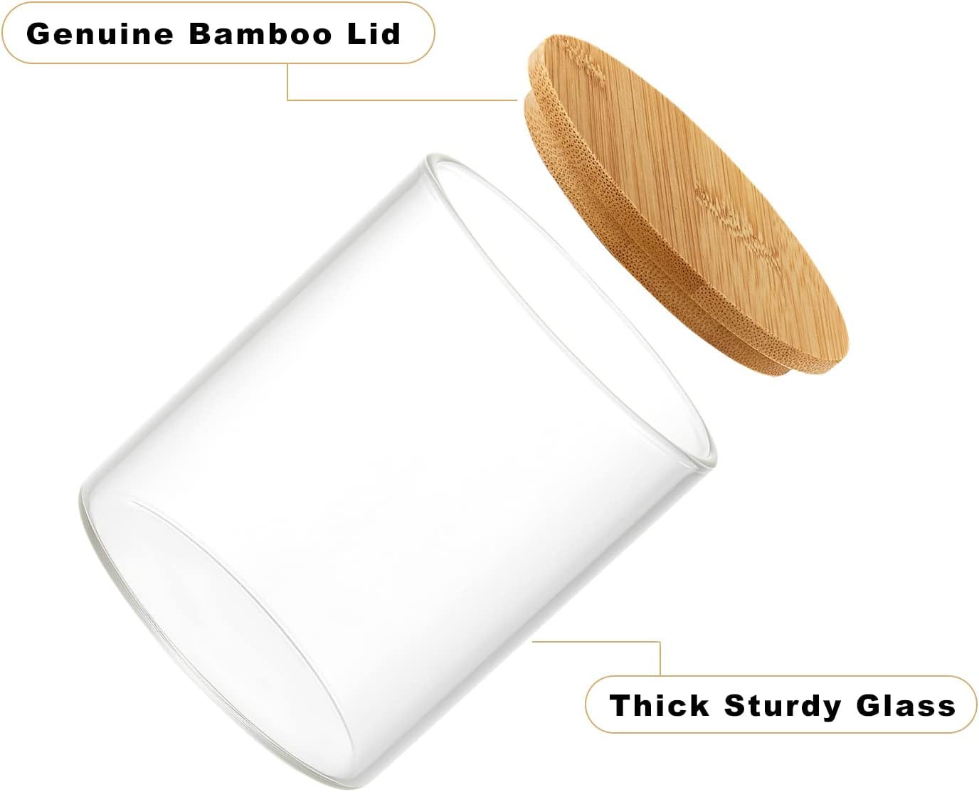 Glass Qtip Holder Dispenser with Bamboo Lid - 2 Pack Apothecary Jars - Cotton Balls Pads Swabs Holder Jar - Bathroom Vanity Canisters Jars for Countertop Storage and Organization