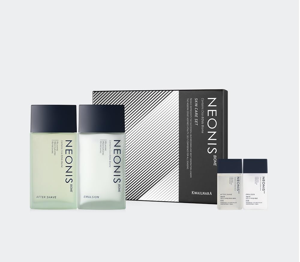 WELCOS Kwailnara NEONIS Aftershave 5.07 Fl oz & Emulsion 5.07 Fl oz with Convenient 1 Fl oz Travel Sizes Each | Gift Set | Korean Men's Skincare