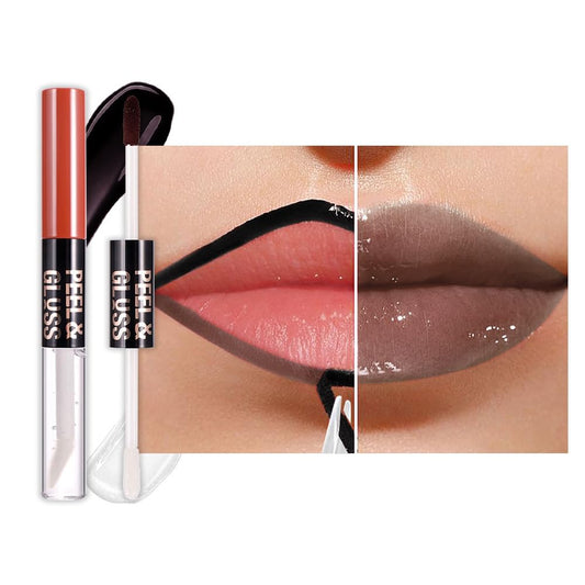 Brown Lip Stain Peel Off Lip liner and Lip oil with Tweezer, Dual-Ended Peel Off Lip Stain Tattoo, Highly Pigmented Long Lasting Waterproof, Transfer-proof for All Skin Types, 06#