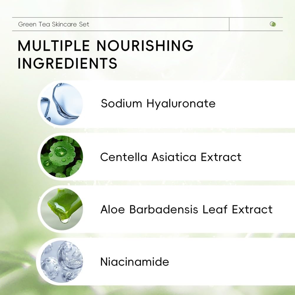 Skin Care Set, Green Tea Skin Care Sets & Kits, Skin Care for Teenage Girls Gift Set with Cleanser, Toner, Serum, Eye Cream, Facial Cream, Facial Skin Care Sets & Kits for Teenage Girls Women