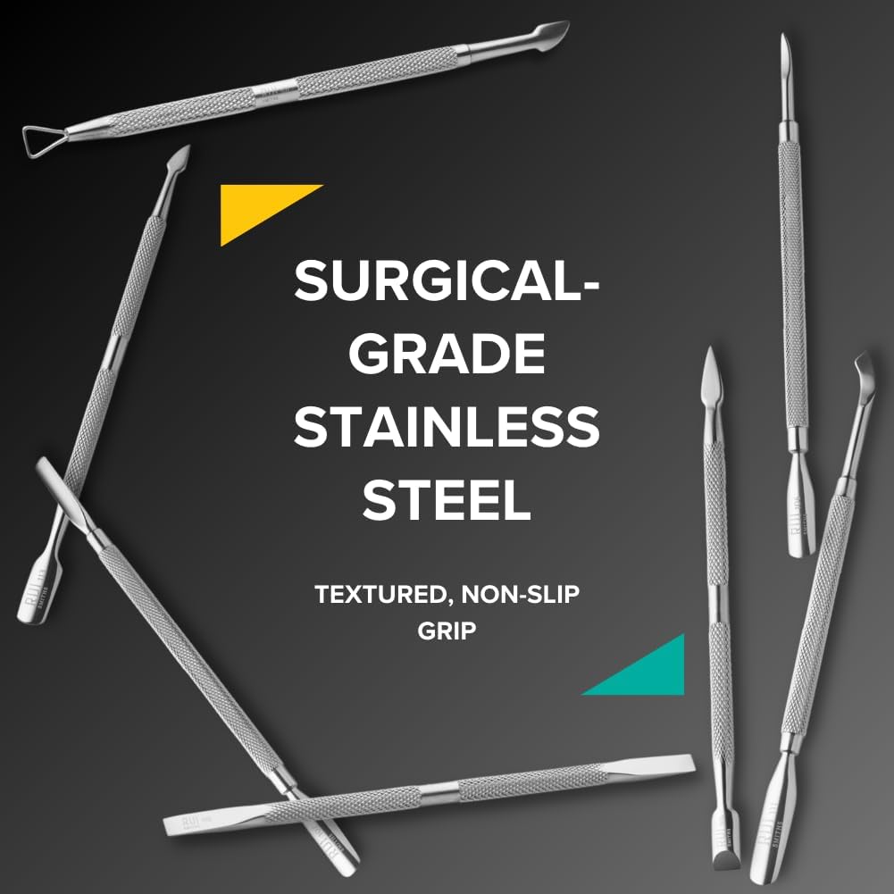 Rui Smiths Pro Cuticle Pusher with 2 Ends - Stainless Steel Manicure Tool - Style 105