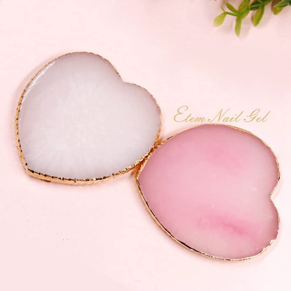 Resin Nail Art Palettes,Makeup Palettes, Resin Nail Mixing Palette Drawing Color Palette Gel Polish Color Mixing Plate Gold Edge Nail Art Display Cosmetic Mixing Tools (1 pc Pink Heart)