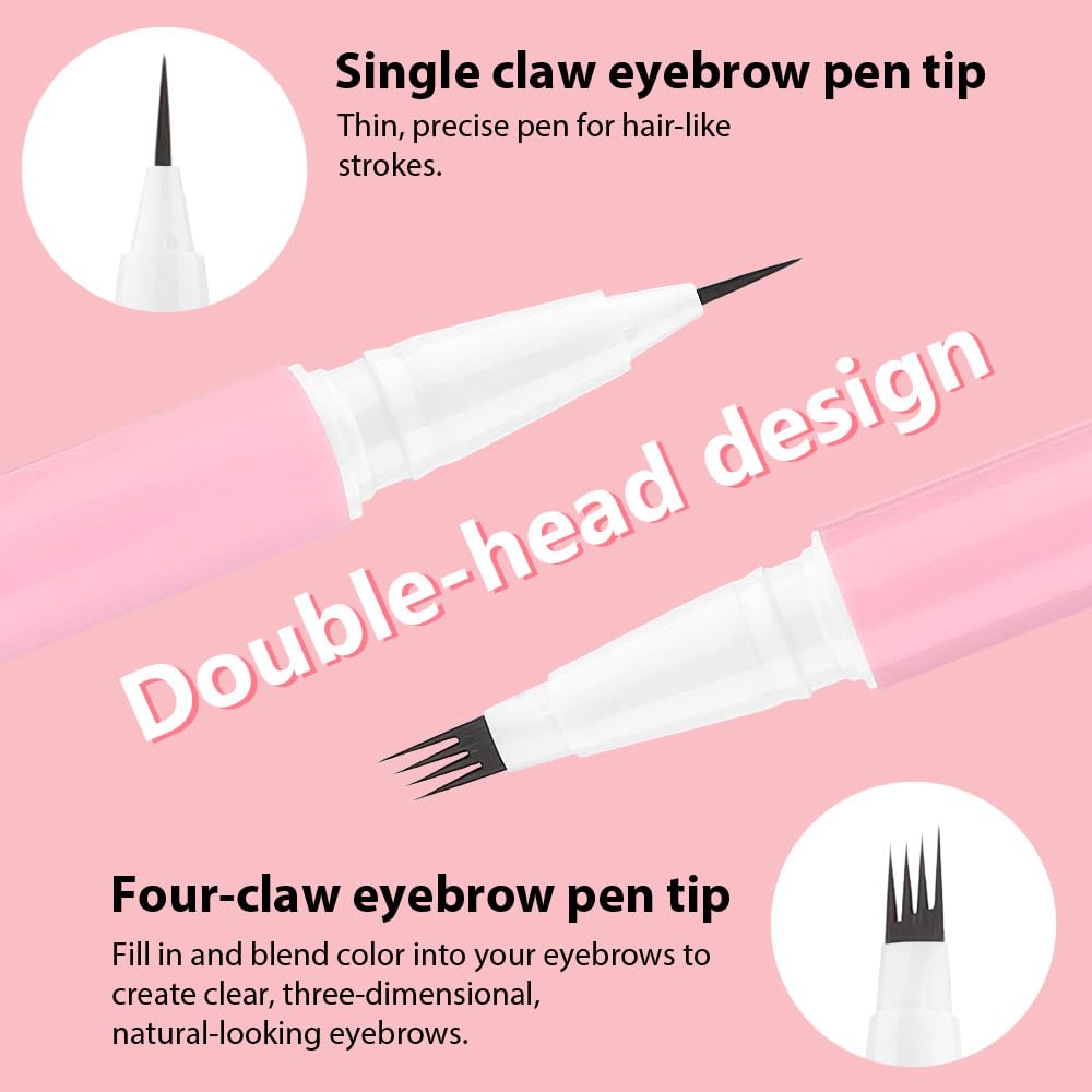 evpct 2Pcs Dark Brown Magic Microblading Dual-Ended Eyebrow Contouring Pen Brow Pencil, with 4 Brush Micro-Fork-Tips Applicator and Precise Brush-Tip, Hair Like Strokes, Dual-ended Eyebrow Brush