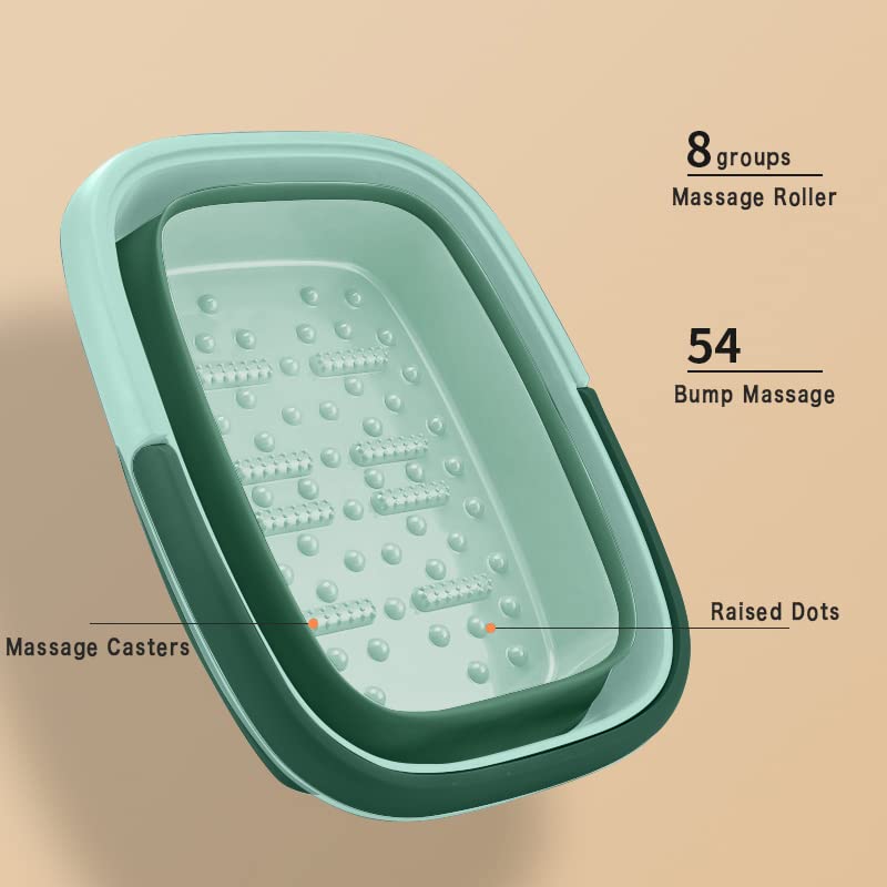Collapsible Foot Bath Basin for Soaking Feet,Pedicure Foot Spa, Foot Tub with Handles and Massage Acupoint,Multifunction Collapsible feeting Soak Tub-Green