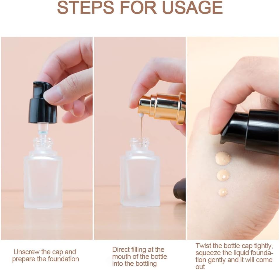 2 Pack 20ml/0.7oz Empty Frosted Glass Foundation Bottle, Travel Refillable Square Lotion Pump Bottles for Essential Oils Cream Cosmetic Foundation Emulsion