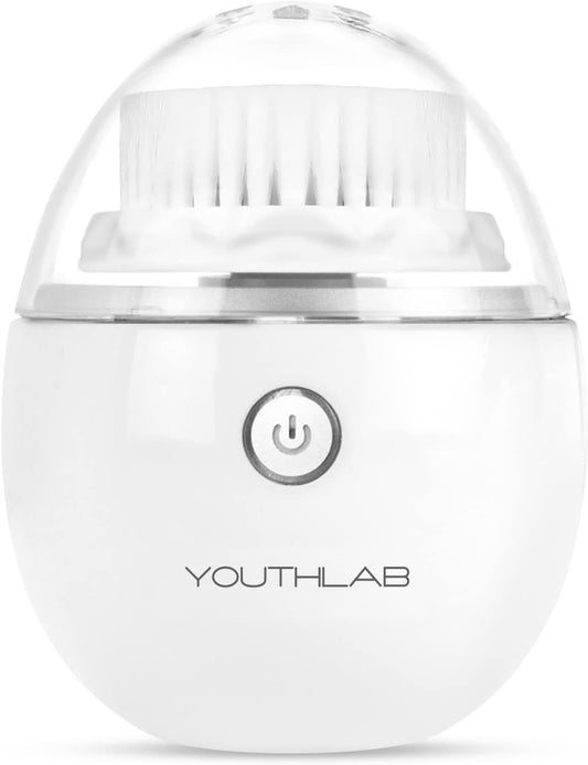 YouthLab Pure Radiance, Vibrating Facial Cleansing Brush, Electric, 3 Modes, 3 Brush Heads (2 Bristle,1 Silicone), Waterproof, Rechargeable, Smart Timer, Exfoliating, Massage (Silver)