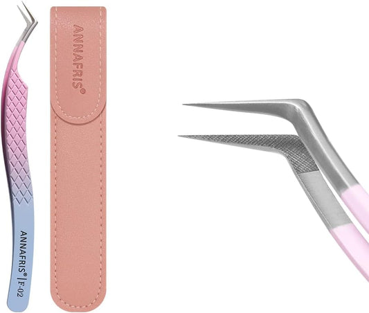 Eyelash Extension Tweezers,Fiber Tip Grip Boot Volume Lash Tweezers,Professional Pointed Lash Extension Tweezers for Easy Lash Application and Removal-F02