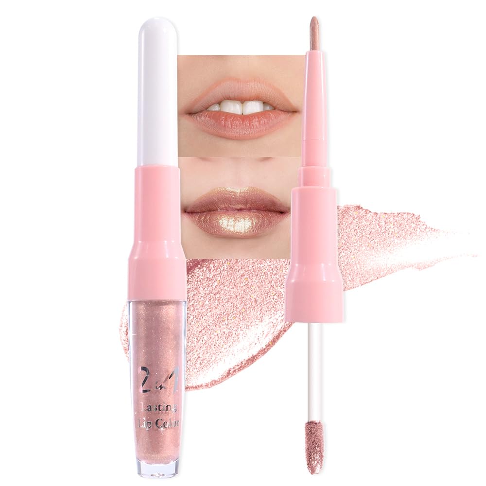 evpct Champagne Gold Metallic Glitter Lip Liner and Lipstick Combo Lip Gloss Stain Set Makeup for Women Long Lasting Waterproof 24, Blonde Frosted Metallic Shimmer Glossy iridescent Liquid Lipstick 05