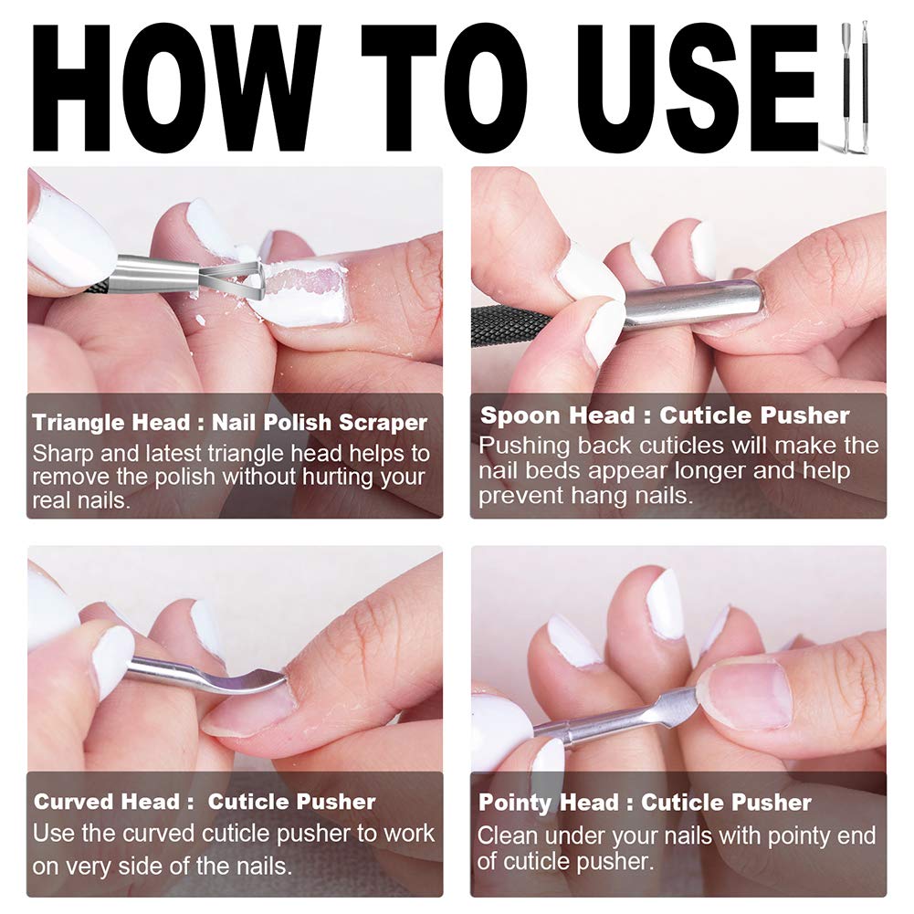 2PCS Metal Black Cuticle Pusher and Cutter Remover Salon Quality Stainless Steel Gel Nail Polish Peeler Scraper Durable Professional Manicure Pedicure Cleaner Tool For Fingernail and Toenail