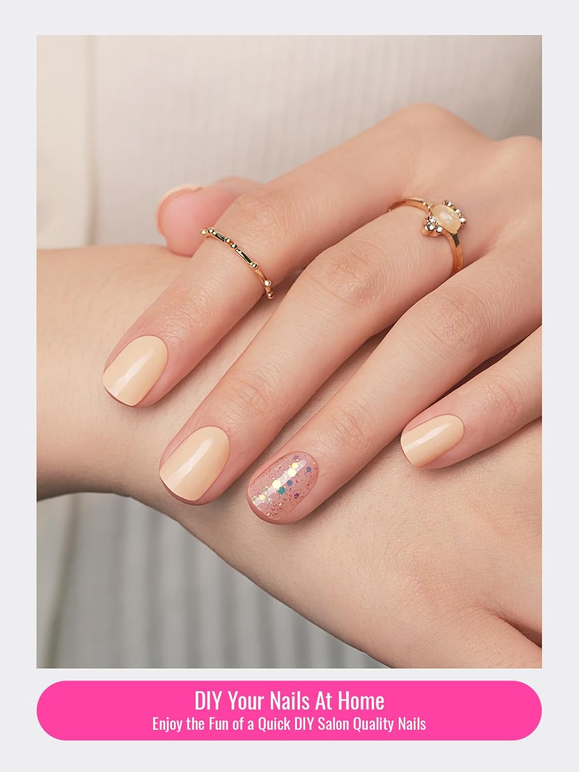 Semi Cured Gel Nail Strips, 30pcs Gel Nail Wraps, 2 Weeks Long Lasting