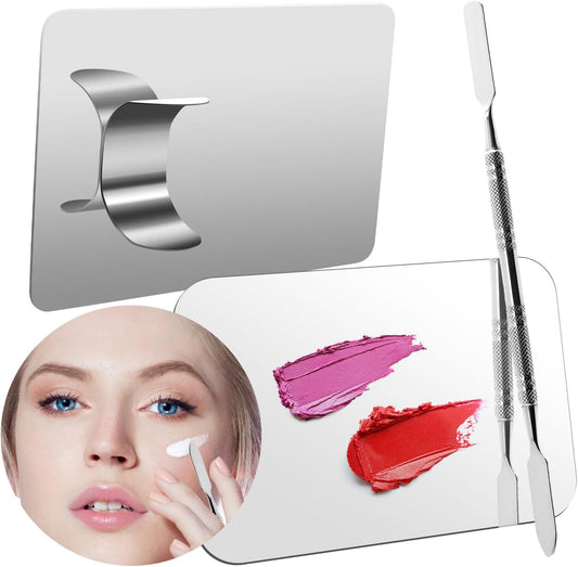Makeup Foundation Mixing Nail Palette - Stainless Steel Makeup Palette Tray Mixer with Foundation Cosmetic Spatula for Nail Art Palette Makeup Artist Must Haves