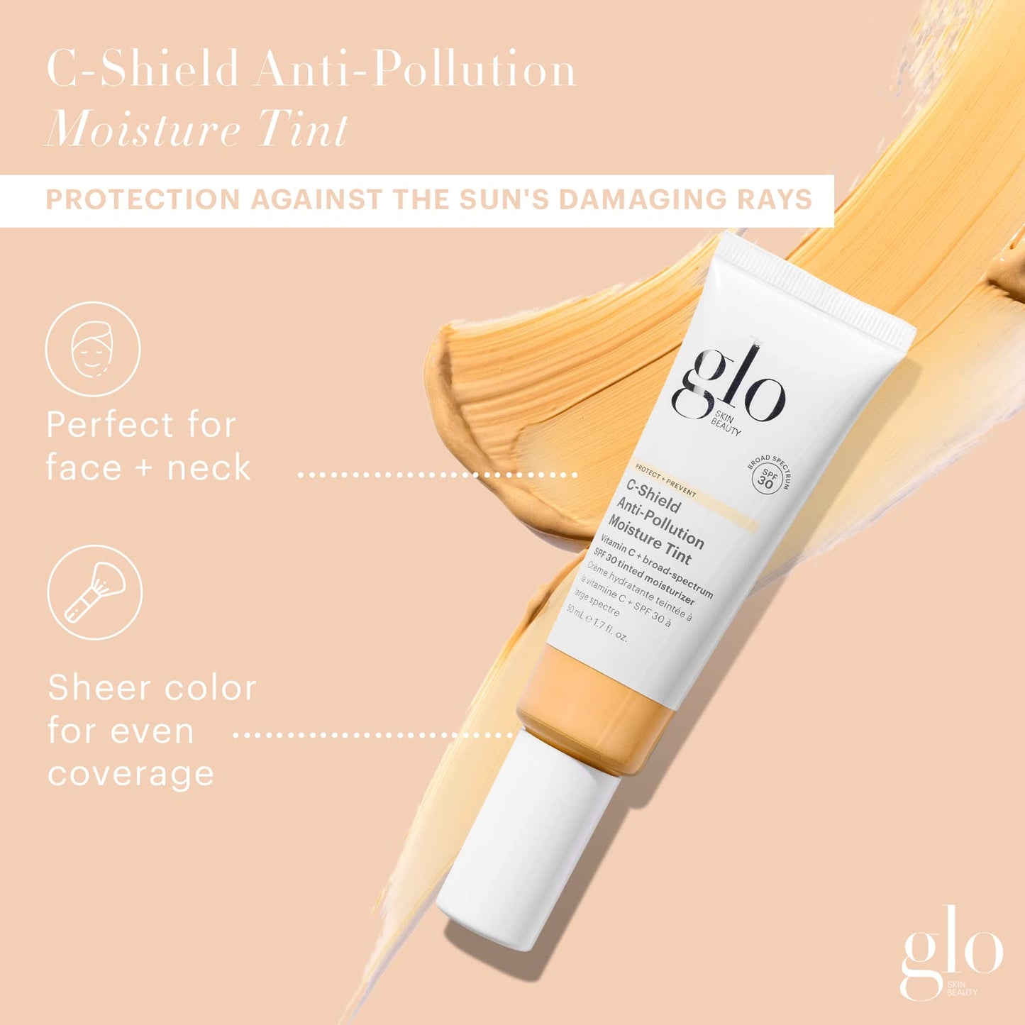 Glo Skin Beauty C-Shield Anti-Pollution Moisture Tint - Tinted Moisturizer With SPF 30 for Face, Broad Spectrum Protection & Vitamin C, 1.7 Oz (3W-Light)
