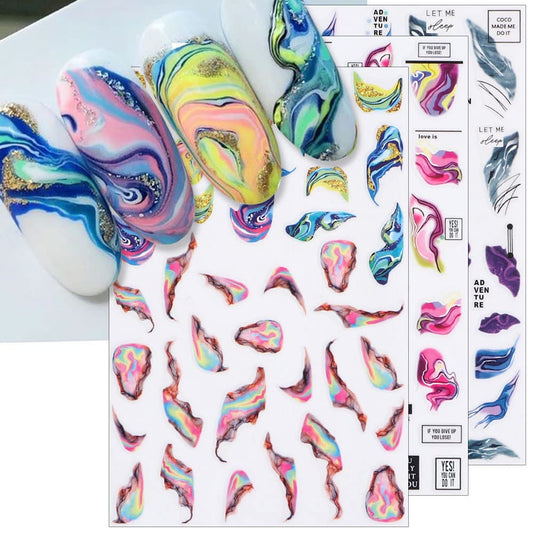 Dornail 6-Sheet Aurora Marble Wave Nail Art Stickers - Self-Adhesive Nail Decals for Women DIY Supplies