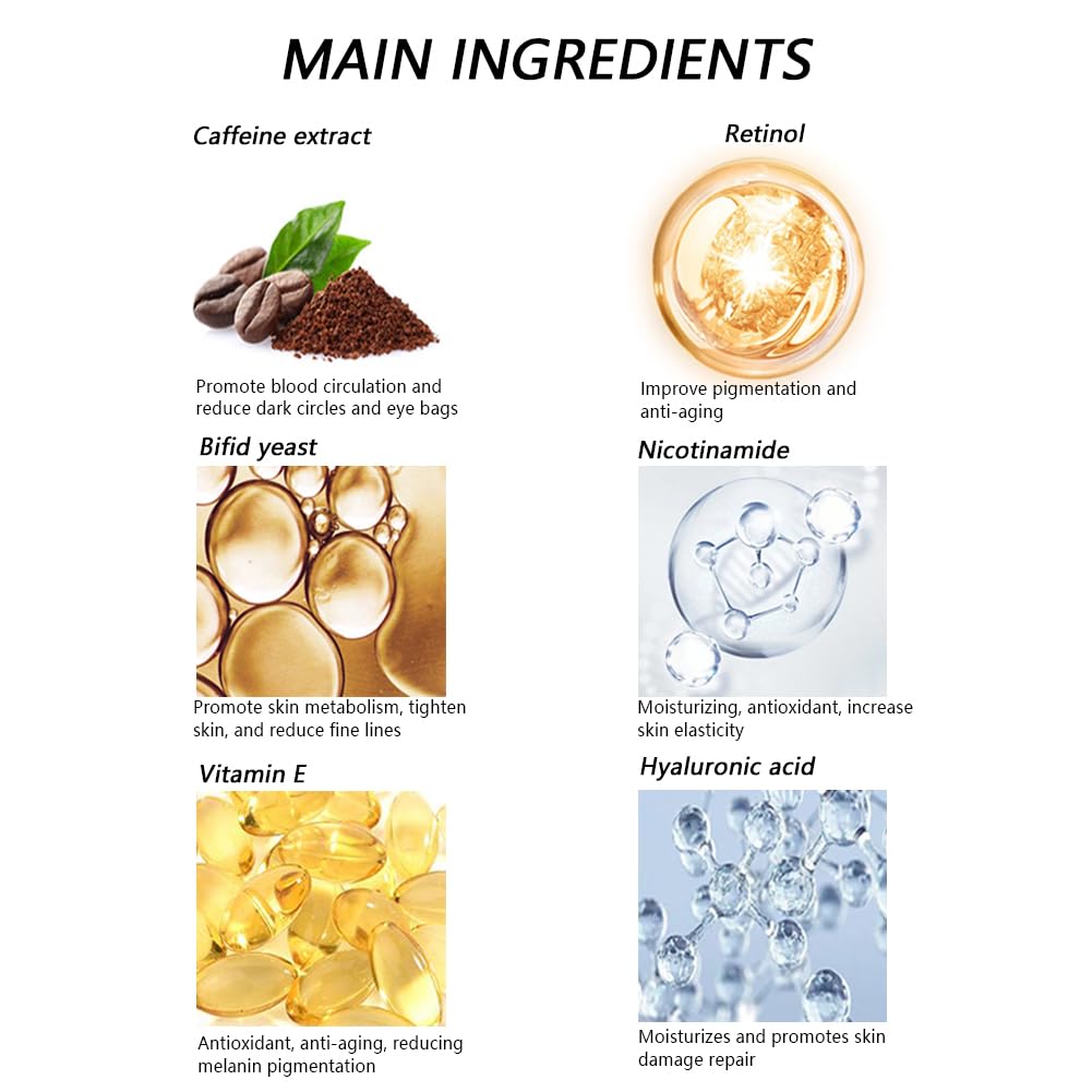 Caffeine Eye Serum, Retinol Eye Firming Serum for Dark Circles and Puffiness, Anti Aging Eye Serum with Hyaluronic Vitamin E, Smooth Fine Lines and Hydrate Eye Area