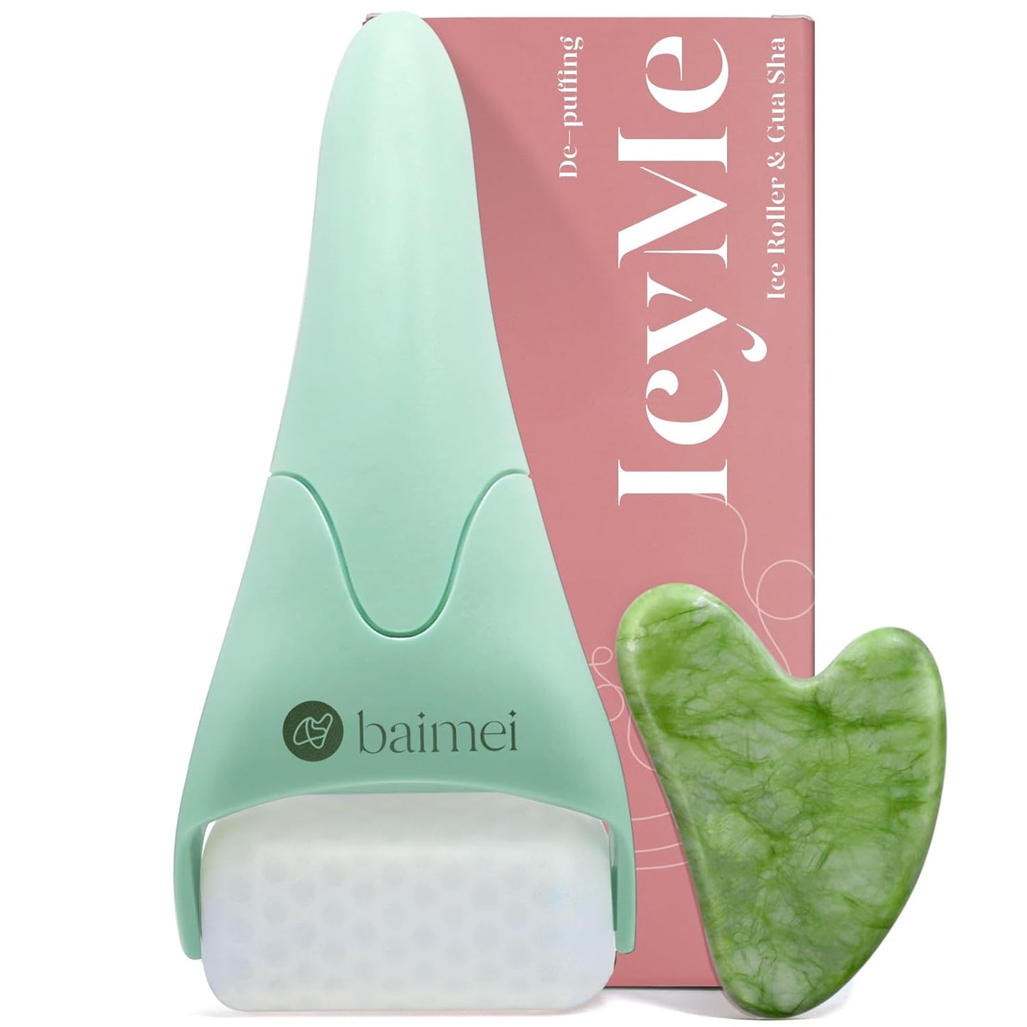 BAIMEI IcyMe Cryotherapy Ice Roller and Gua Sha Facial Tools Reduces Puffiness Migraine Pain Relief, Skin Care Tools for Face Massager Self Care Gift for Men Women - Green