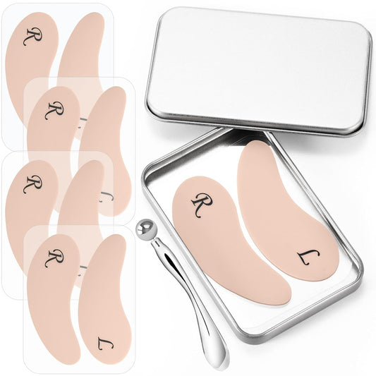 Under Eye Patches Silicone - 4 Pairs Reusable Eye Patches, Eye Wrinkle Patches, Reusable Under Eye Mask, Plump Fine Lines & Wrinkles, with Metal Eye Cream Applicator, Tin Case, Cream