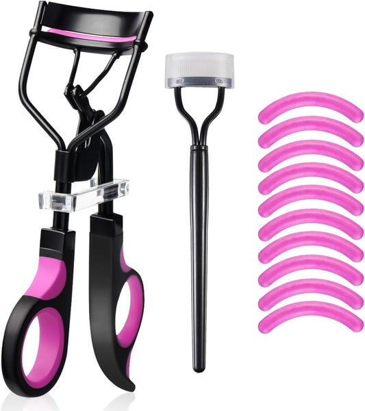 Eyelash Curler with Comb, qiipii Professional Lash Curlers metal Eyelashes Comb Seperator Eyelash Mascara Applicator Tool Kit for Women with 10 Replacement Silicone Refills Pads for Home & Travel Uses