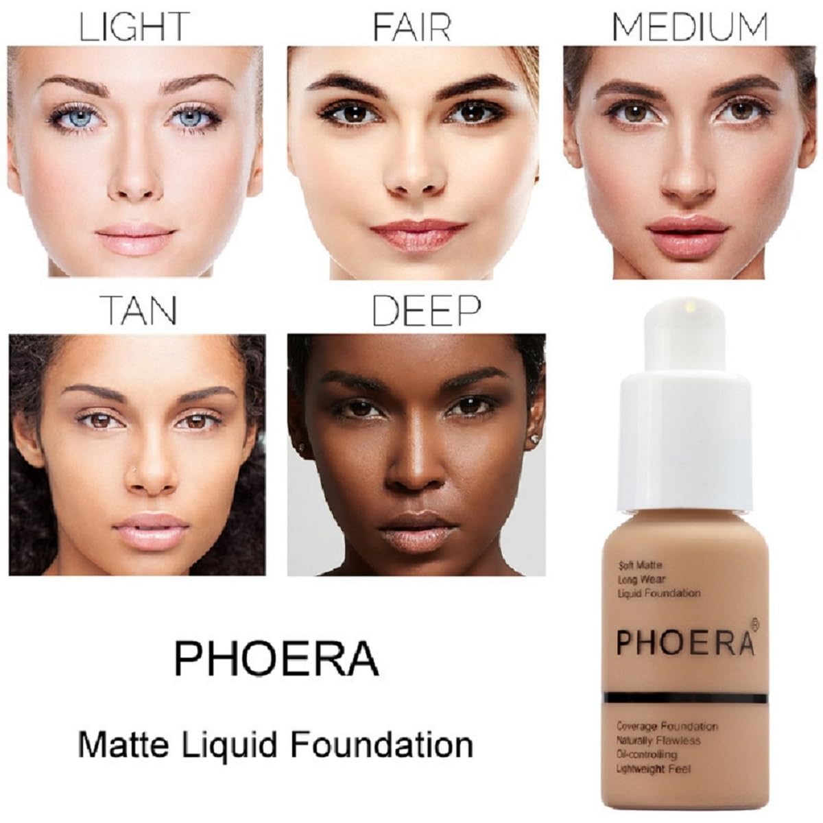 PHOERA Foundation,Flawless Soft Matte Liquid Foundation Oil Contro Concealer Long-Lasting Waterproof Full Coverage Foundation Makeup .(1Pcs-101# Porcelain)