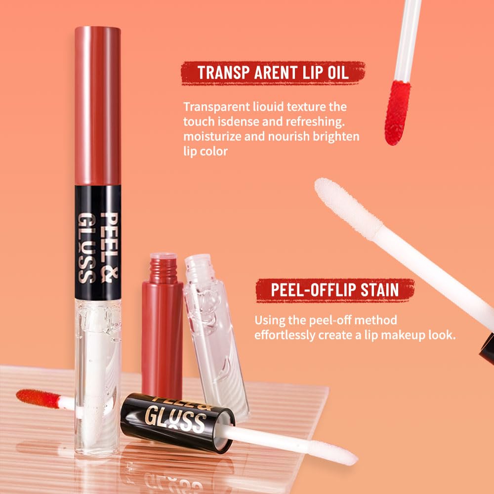Coral Orange Peel Off Lip Gloss Masque,Lip Stain Peel Off Tattoo-Peel Off Lip Tint and Lip Oil 2-in-1 Long Lasting Waterproof Transfer-proof Lip Mask Lip Gloss Peel Off Lip Liner,for All SkinType 01#