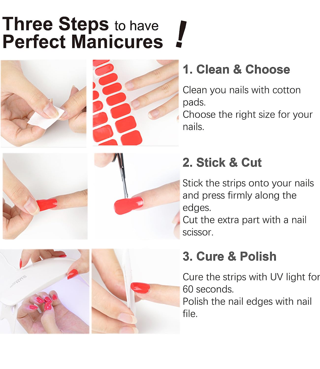 Semi Cured Gel Nail Strips, 20pcs Berry Pink Gel Nail Stickers Work with UV, Easy to Use and Remove