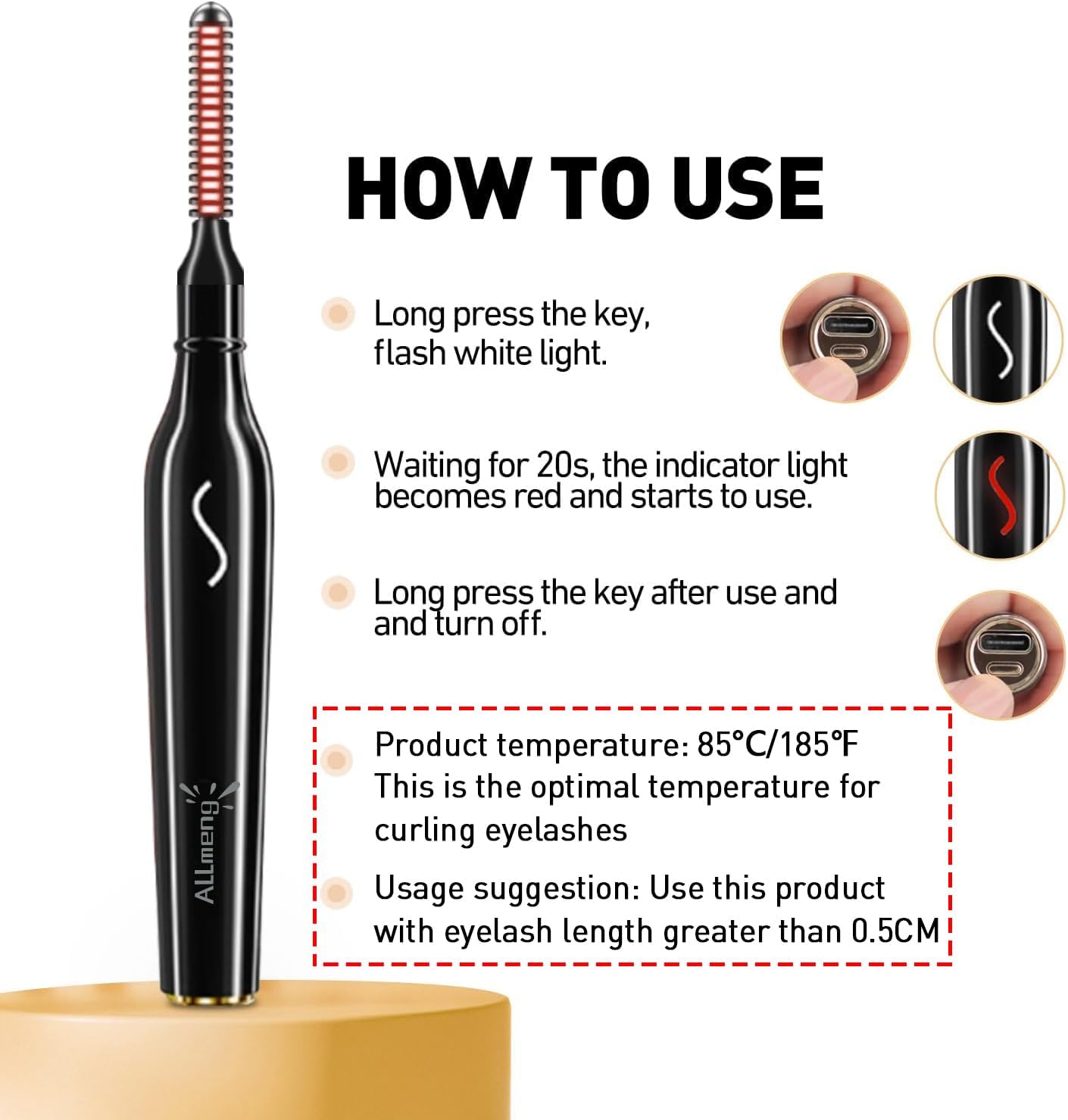 Heated Eyelash Curlers-Electric Eyelash Curler for Makeup Tools USB Rechargeable,Fast Heat up Within 10s - 24 Hours Long Lasting (Black)