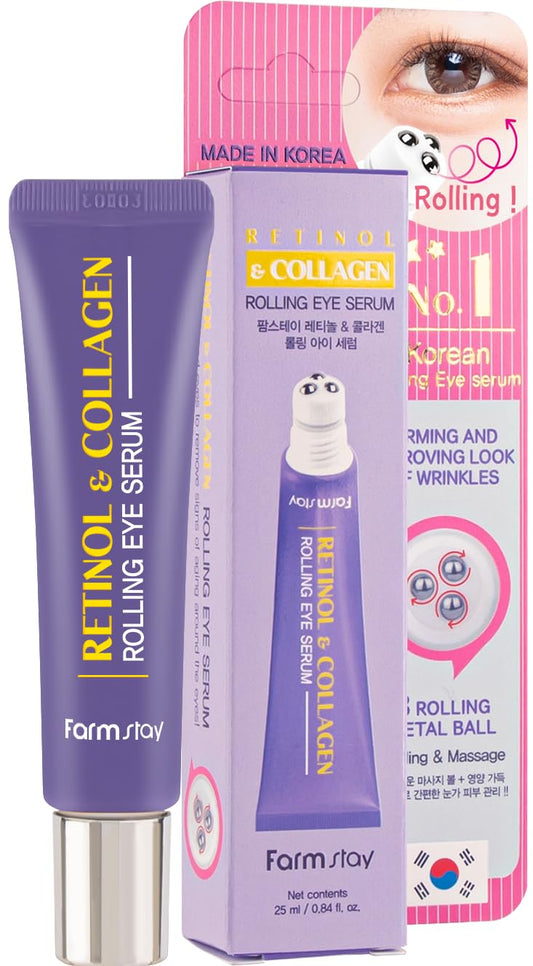 Farmstay Retinol & Collagen Rolling Eye Serum, 0.84 Fl Oz (Pack of 1)