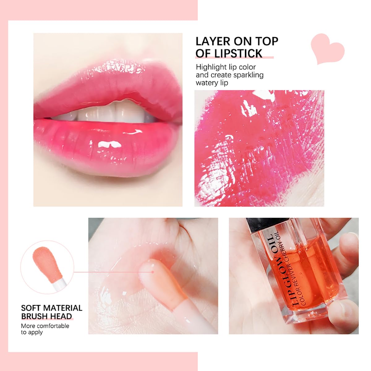 Hydrating Lip Glow Oil Moisturizing Plumping Lip Tint Lip Gloss Transparent Lip Balm Long Lasting Nourishing Repairing Lightening Lip Lines (015# CHERRY)