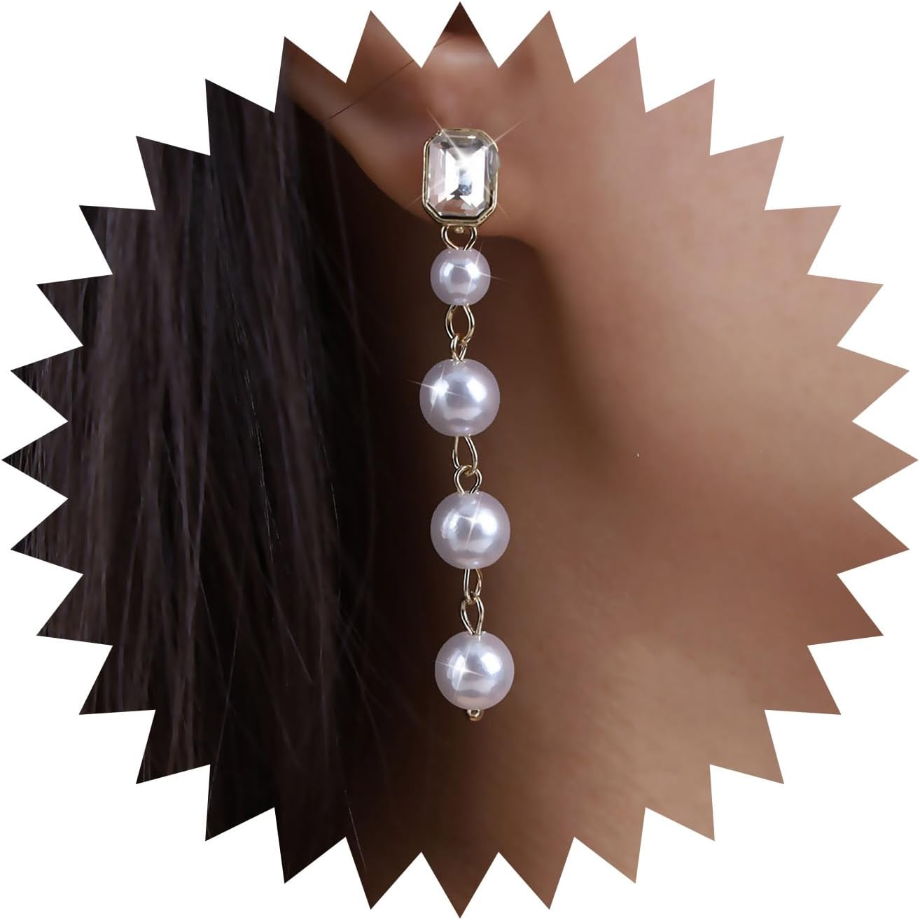 Vintage Crystal Pearl Drop Earrings Long Pearl Chain Earrings Gold Pearl Tassel Earrings Shine Bridal Cz Rhinestone Pearl Earrings Jewelry for Women