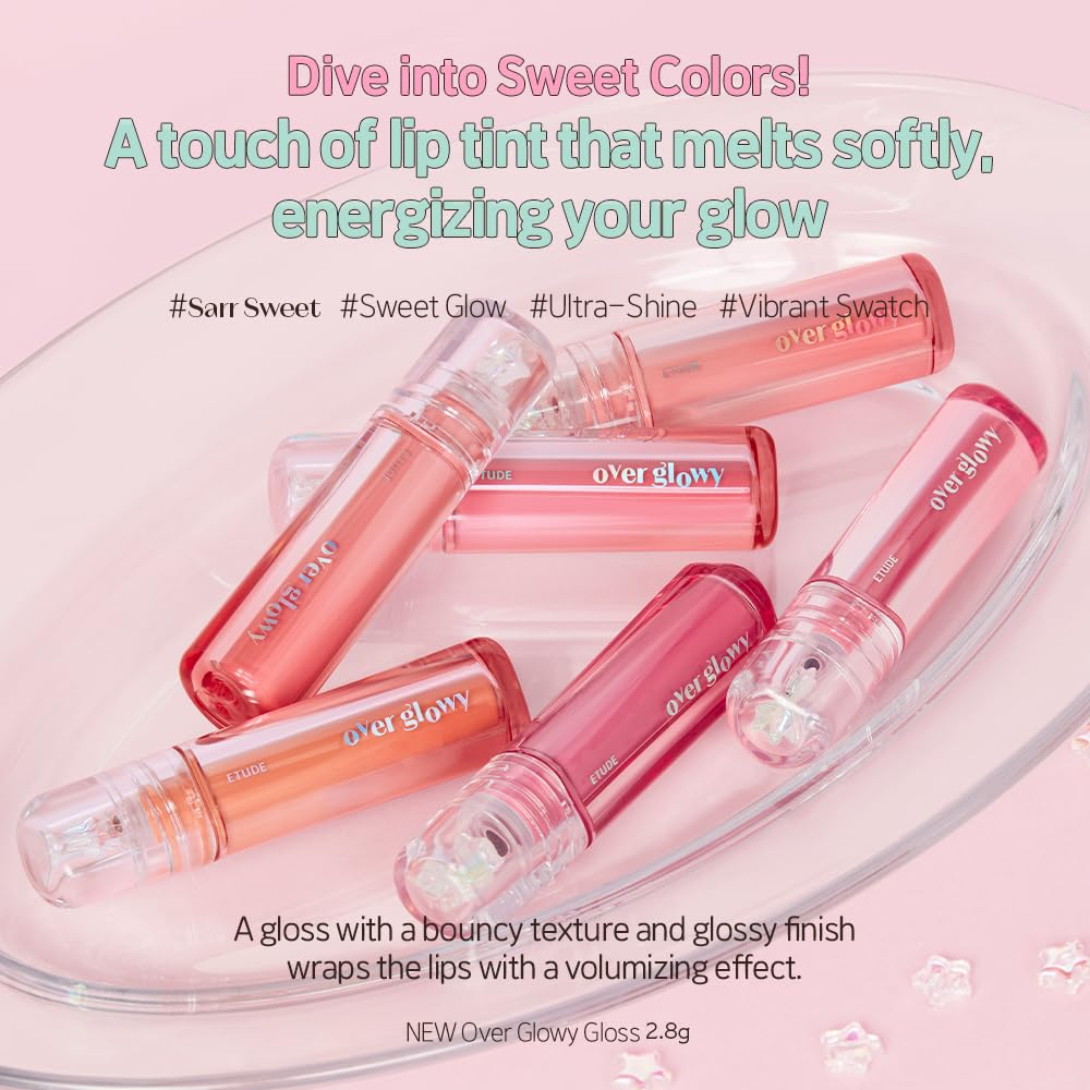 ETUDE Over Glowy Lip Gloss #6 Taro Berry | Non-Sticky Vegan Lip Tint | Moisturized & Long-lasting Lip Gloss | Daily Stain for Dry Lips, Korean Makeup, K-beauty, Perfect for Gift