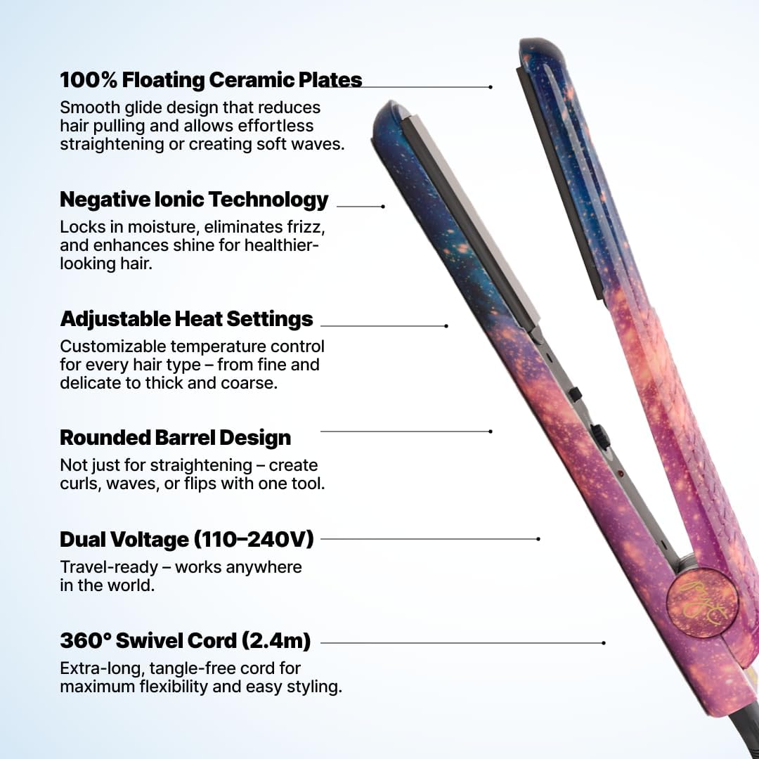 PYT Unicorn Pro Hair Straightener - Ceramic Flat Iron for Professional Styling. 150 W Power Output, Adjustable Temperature Suitable for All Hair Types. Straighten, Curl or Wave (Galaxy)