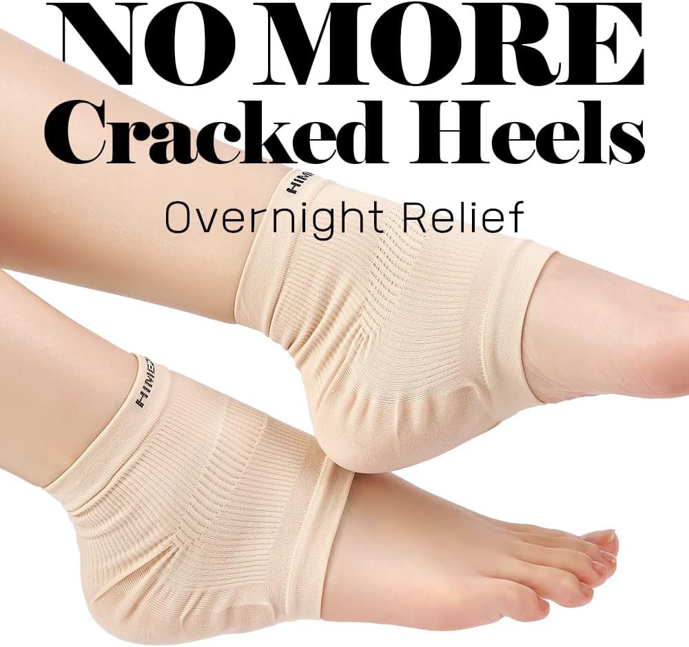 Moisturizing Heel Socks for Cracked Heels 2 Pairs (4 Socks) – Sillicon Gel Heel Socks for Dry Feet, Overnight Foot Care