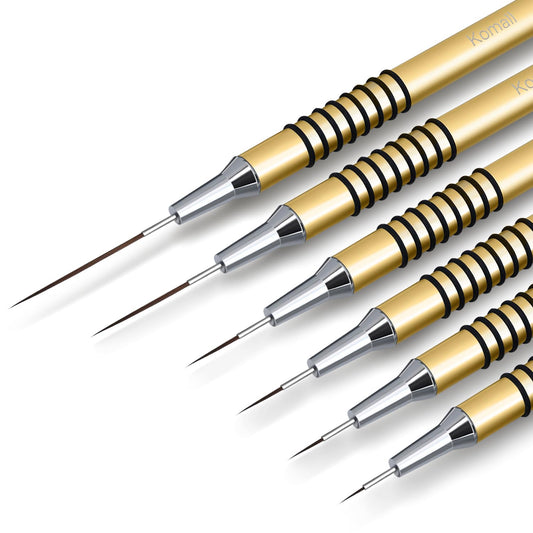 Metallic Nail Art Brushes, 6Pcs Non Slip Liner Brush Set, UV Gel Polish Painting Art Design Pen for Long Lines, Thin Details, Fine Drawing Sizes 5/7/9/11/20/25mm(Gold)