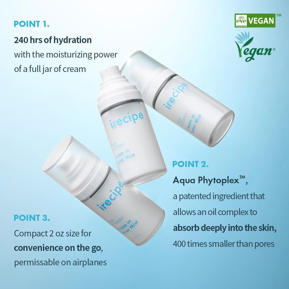 Aqua Phytoplex Cream in Toner Mist Long Lasting Deep Hydration, All-in-One Facial Mist for All Skin Type Unscented Clean Beauty, Vegan, Cruelty Free, Korean Skincare (60ml / 2.02 oz)