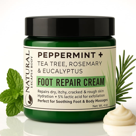 Peppermint + Rosemary, Eucalyptus & Tea Tree Foot Cream for Dry Cracked Heels and Feet - Moisturizing Foot Lotion for Cracked Heel Repair - Callus Remover with Lactic Acid (4 oz)