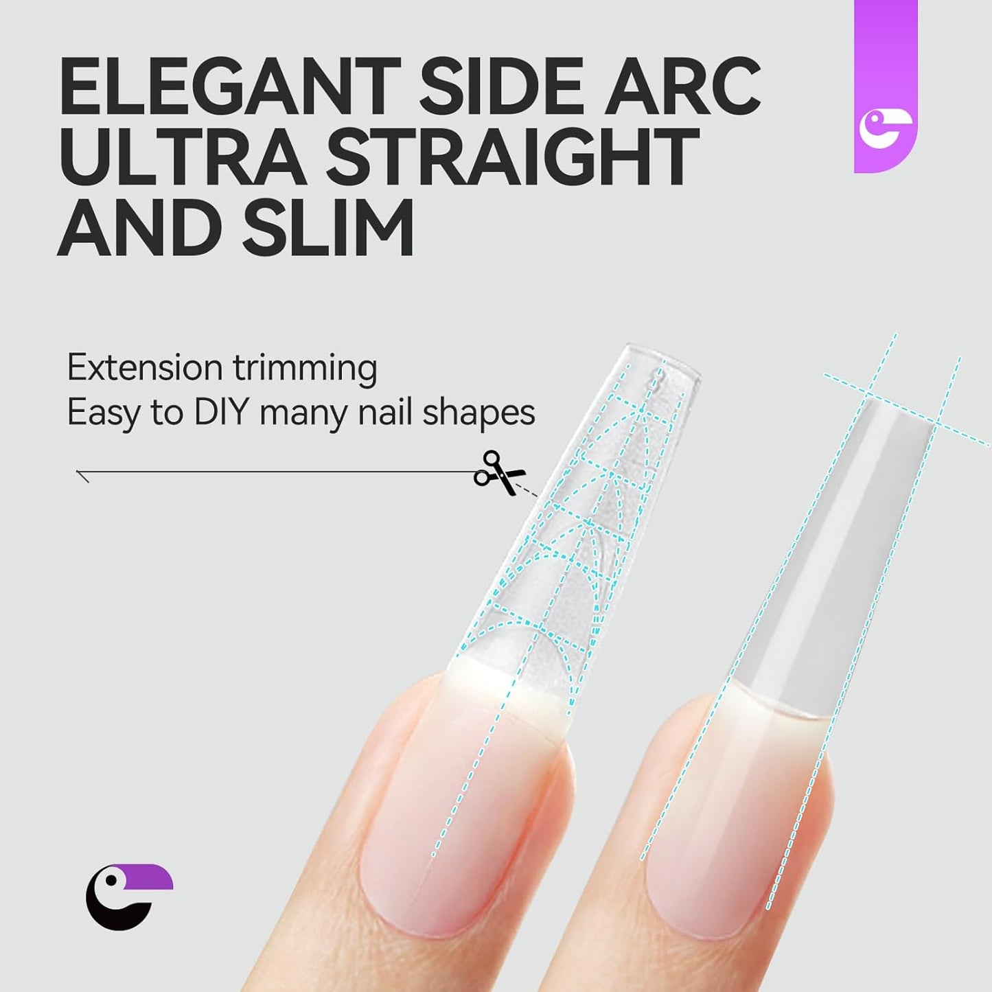 Guiding Line Nail Tips for Salon: Gelike EC Full Matte Coffin Gel Nail tips with Auxiliary Positioning Line - Nail Extension Tips for Professional -100 Pcs 10 Sizes