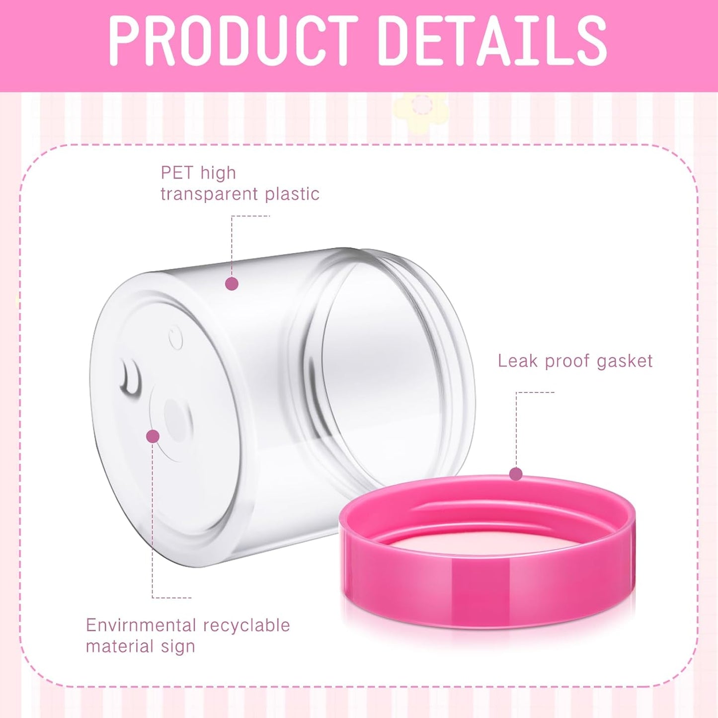 SATINIOR 100 Pcs Plastic Jars with Lids Small Containers Lids Wide Mouth Small Plastic Containers for Lotion Cream Rhinestones Body Butters Travel Storage(6 oz, Pink)