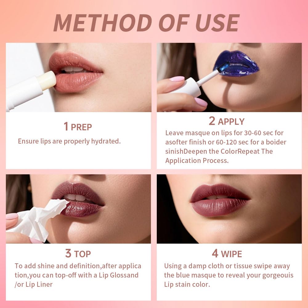 Lip Stain Peel Off Set–Long Lasting Waterproof Lip Tint, Smudge Proof Transfer Resistant Lip Stains Tattoo,High Pigment Matte Lip Color, Kiss Proof Peel Off Lip Stain Masque, Stay Lip Makeup 03+08