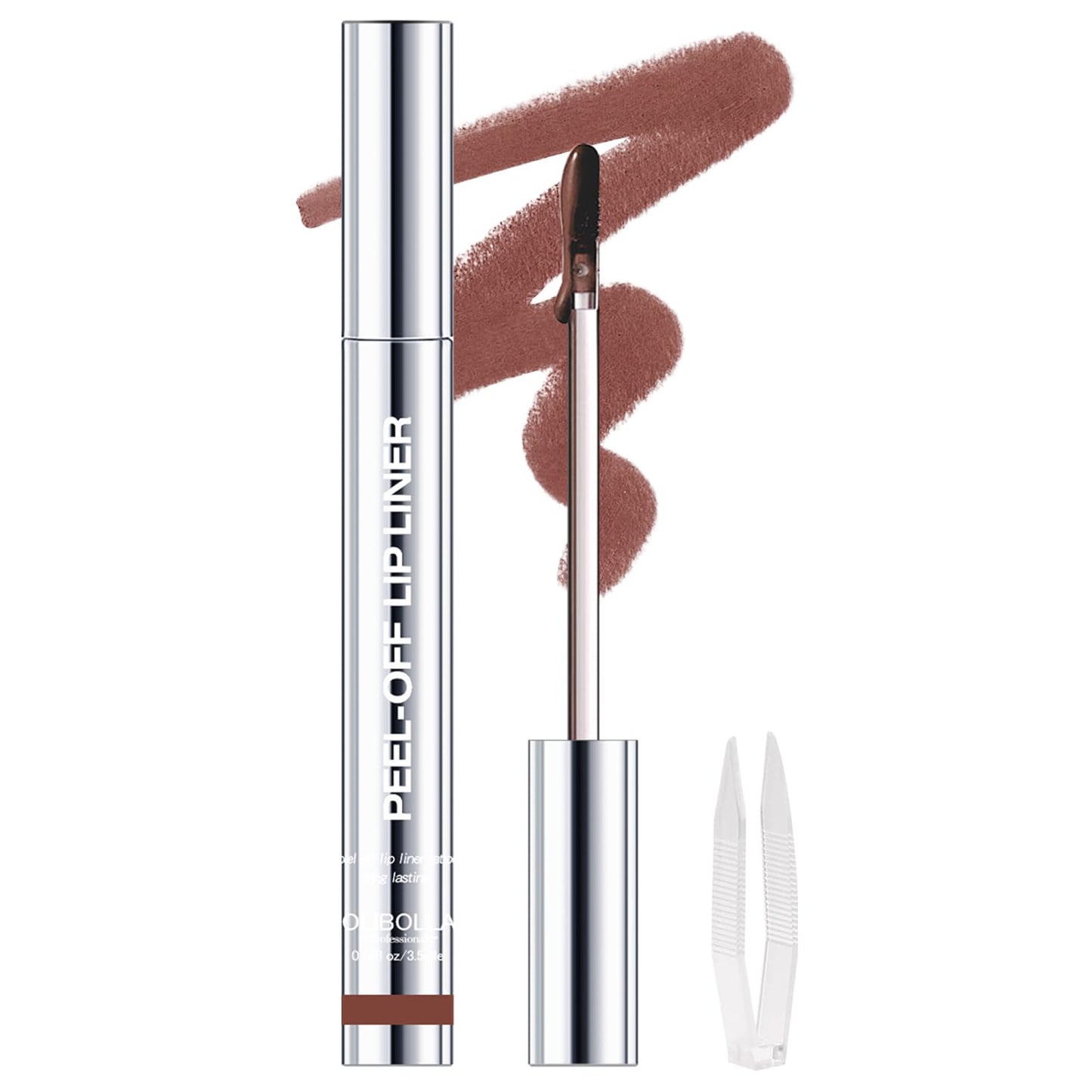 Peel Off Lip Liner Stains for Women, Long Lasting Waterproof Matte Finish Lip Tint Stains with Tweezer Kit, Transfer Proof, Easy to Use, Peel Off Liquid Lipstick for All Skin Types, #5 Light Brown