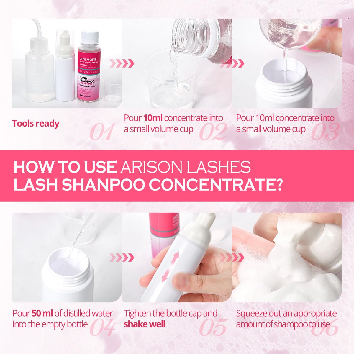 ARISON LASHES Lash Shampoo Concentrate for Lash Extensions 100ML Eyelash Cleanser Concentrate Oil-Free Eyelash Extension Shampoo with Salon Home Care(Bubble gum)