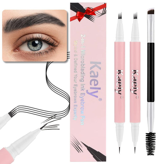 evpct 2Pcs Black Magic Microblading Dual-Ended Eyebrow Contouring Pen Brow Pencil, with 4 Brush Micro-Fork-Tips Applicator and Precise Brush-Tip, Hair Like Strokes, with Dual-ended Eyebrow Brush